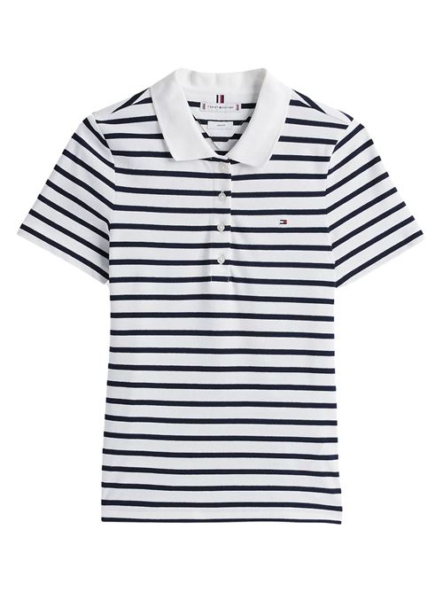 Polo donna righe bianco/blu  in cotone Tommy Hilfiger | WW0WW432250BF